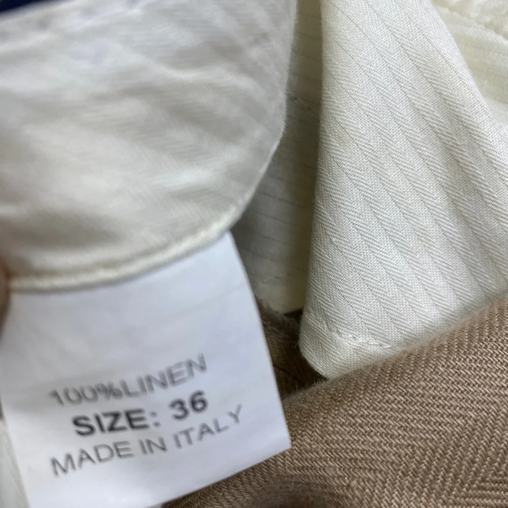 Hart Schaffner Marx Dress Pants Mens 36 Tan Linen Herringbone Made in Italy